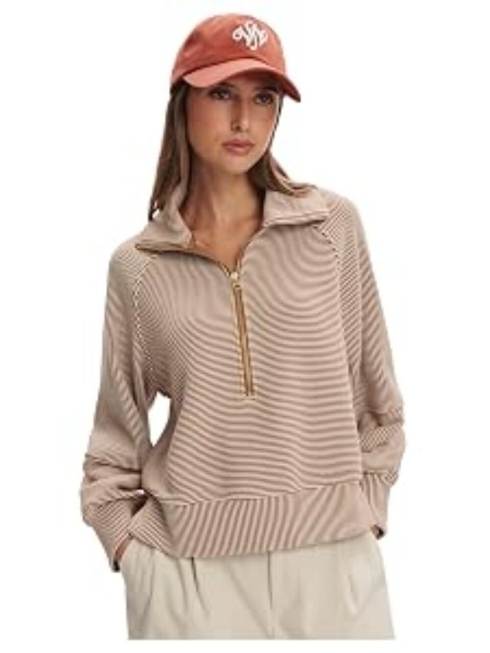 Varley, Women's, Milano 1/2 Zip Sweat 2.0, Golden Bronze/Egret-LG NWT